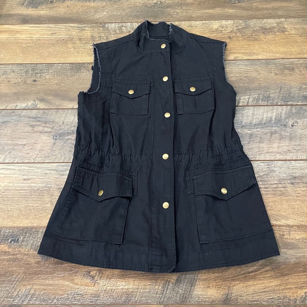 Ambition Women S Black Utility Vest Raw Edge Cinched Waist Cotton Grunge Y2K NWT
